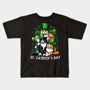 St Patricks Catricks Day Stacking Cat Lover Women Girls Kids Kids T-Shirt
